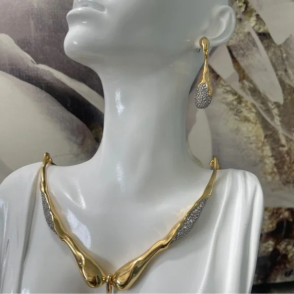 ALEXIS BITTAR Solanales Crystal Teardrop Necklace & Earrings (Silver & Gold)